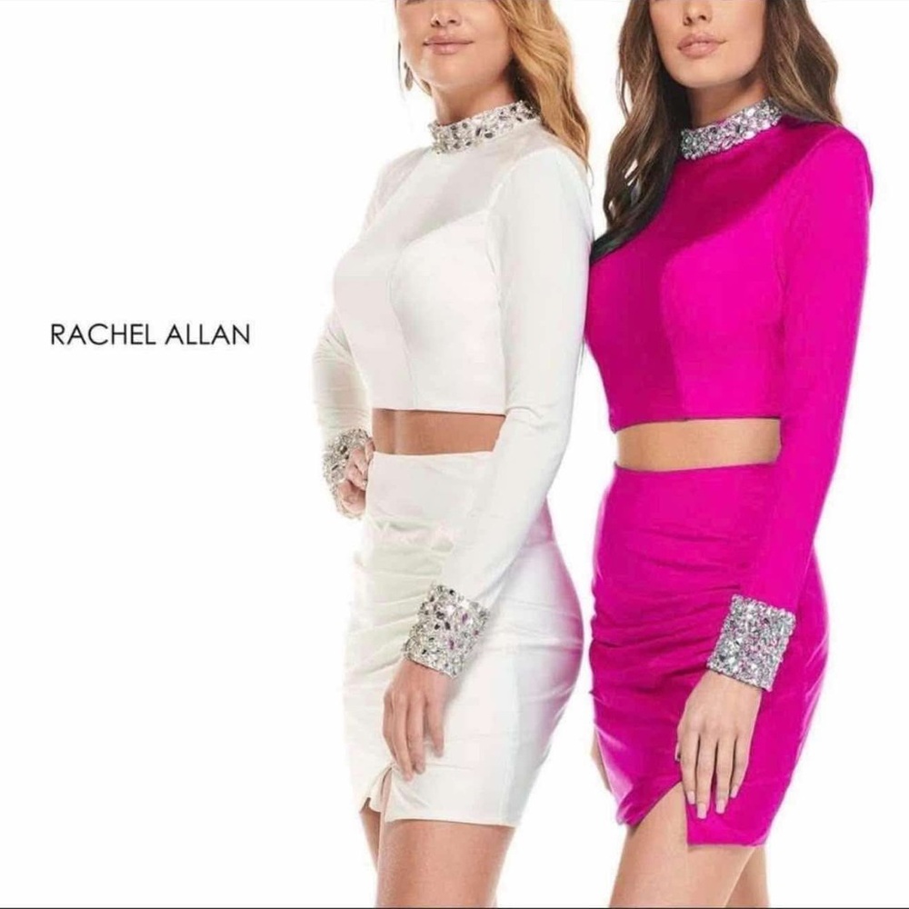 Rachel Allan Pink Sequin Trim Crop Top Set